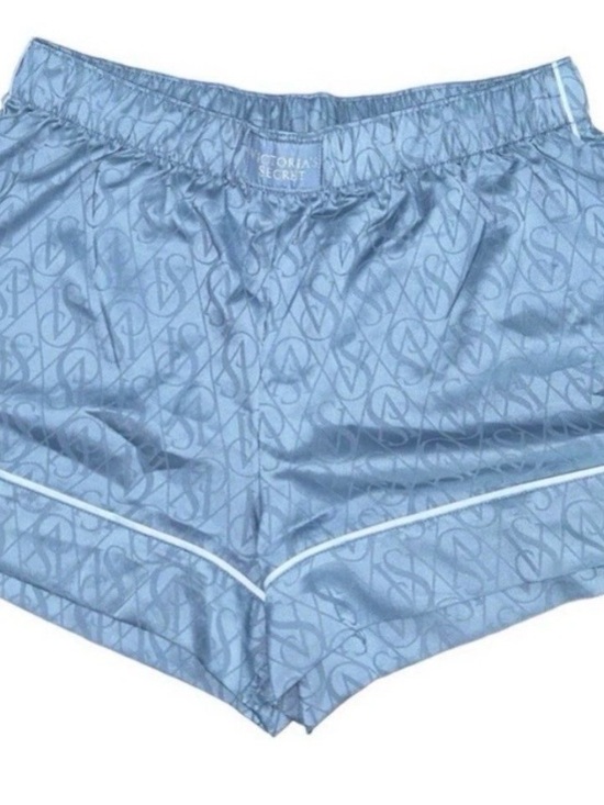 Victoria's Secret Other - Victoria's Secret Slate Blue Satin Logo Short Pajama Shorts